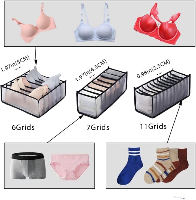 HSLFUAI 10 Pack Wardrobe Clothes Organizer for Bra, Underwear, Sock, Tie Transparent Mesh Drawer Clothes Storage, Women Underwear Storage Compartment Box