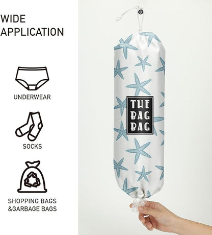 Ocean Starfish Beach Plastic Bag Holder, for Home Kitchen Travelling Camping Beach Decor,Grocery Bag Holder use 1 Pack, Marine life Starfish Pattern