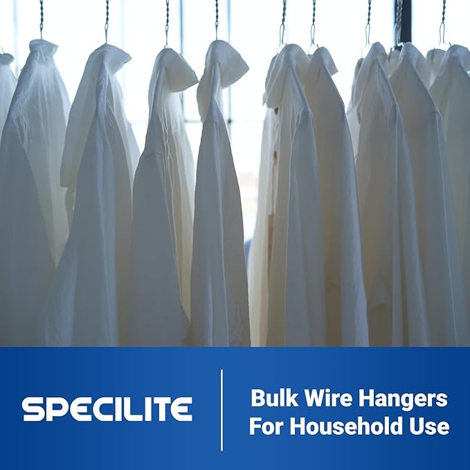 SPECILITE Wire Metal Clothes Hangers Bulk 200 Pack for Standard Size Suits, Coats, Shirts, Pants, Skirts, Space Saving, Non Slip,16 Inch 12 Gauge Ultra Thin, Silver