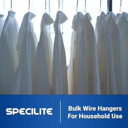 SPECILITE Wire Metal Clothes Hangers Bulk 200 Pack for Standard Size Suits, Coats, Shirts, Pants, Skirts, Space Saving, Non Slip,16 Inch 12 Gauge Ultra Thin, Silver