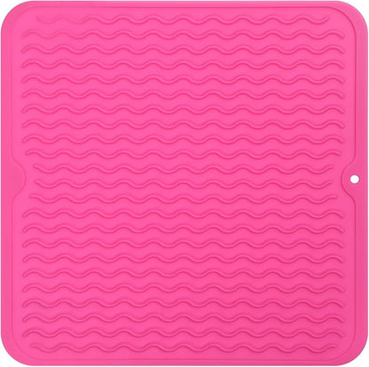 Silicone Dish Drying Mat for Multiple Usage,Easy clean,Eco-friendly,Heat-resistant Silicone Mat for Kitchen Counter or Sink,Refrigerator or Drawer liner Rose M 12 inches x 12 inches