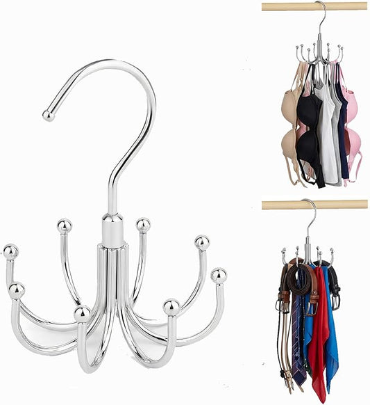 Rotatable Belt Hanger & Closet Organizer, 2 Pack - 48 Storage Capacity, 360° Swivel Hooks, Heavy-Duty Metal Holder for Bras, Tops, Ties, Scarves