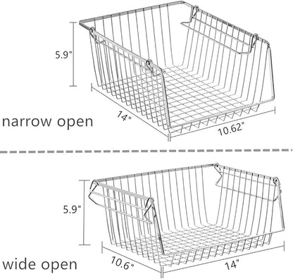 SANNO 14" Stacking Baskets Bin Wire Storage Baskets Organization Farmhouse Scoop Baksket for Pantry, Kitchen, Closets, Bathroom, Cabinets, Kitchen, Narrow, Set of 3
