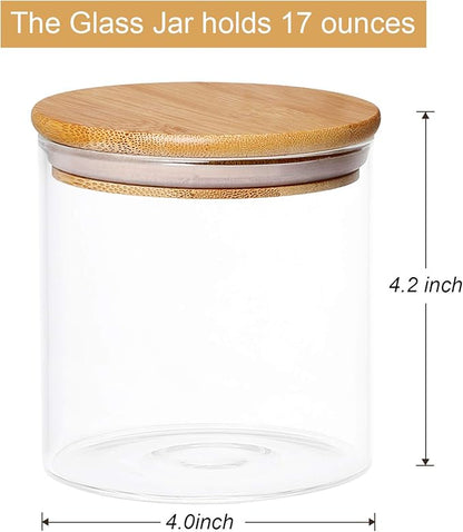 4 Pack Glass Jars with Airtight Bamboo Lids, Glass Kitchen Canisters Clear Container for Food Storage of Dry Goods, Cookie, Candy, Spices, Coffee Beans and More, 18.6 OZ