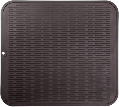 Silicone Dish Drying Mat for Multiple Usage,Easy clean,Eco-friendly,Heat-resistant Silicone Mat for Kitchen Counter or Sink,Refrigerator or Drawer Liner Coffee XL 18 inches x 16 inches