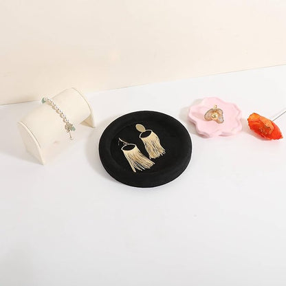 GemeShou Round Jewelry Organizer Plate, Top Microfiber Velvet Jewelry Display Tray, Empty Jewelry Showcase Tray for Necklaces, Bracelets, Rings, Earrings (Black-Small, 5.9 x 5.9 in)