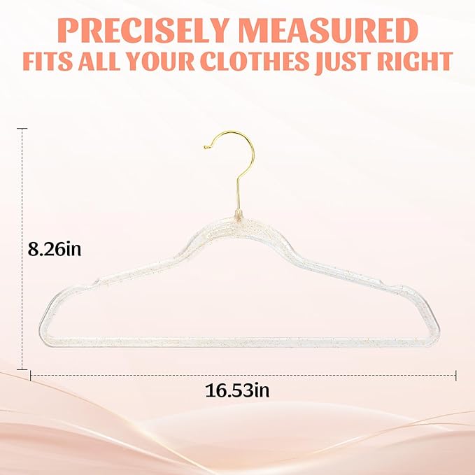 Sishynio Clear Plastic Hangers Premium - 20 Pack Non-Slip Slim Glitter Hangers for Closet Organization, Space Saving Clothes Hangers with 360°Swivel Hook for Wedding, Home, Dorm