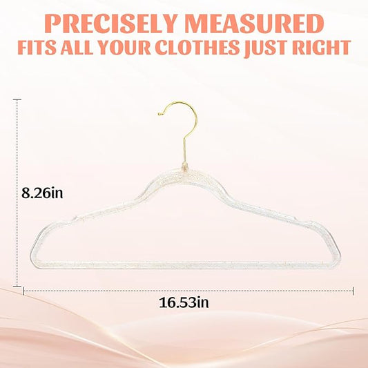 Sishynio Clear Plastic Hangers Premium - 20 Pack Non-Slip Slim Glitter Hangers for Closet Organization, Space Saving Clothes Hangers with 360°Swivel Hook for Wedding, Home, Dorm