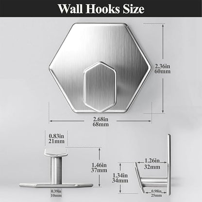 Adhesive Towel Hooks Heavy Duty Wall hooks Waterproof Stainless Steel Shower Rack for Coat, Key, Hat, Robe, Clothes, Picture Hanging Towel Hooks for Bathrooms Kitchen Door (2-Pack, Brushed Silver)