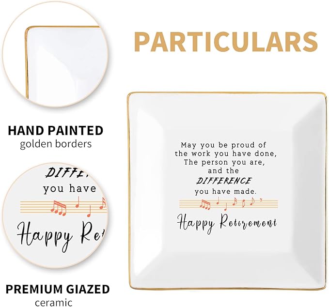Retirement Gifts for Women 2022 Teacher Happy Retirement Decorations Party Appreciation Gift Female Nurse Friend Mom Coworker Boss Plaque Best Funny Jewelry Dish Personalized Trinket Tray Ring Plates
