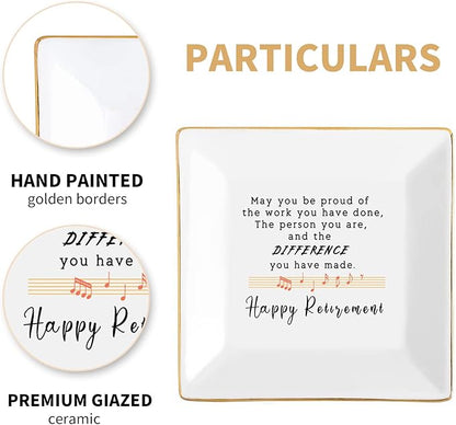 Retirement Gifts for Women 2022 Teacher Happy Retirement Decorations Party Appreciation Gift Female Nurse Friend Mom Coworker Boss Plaque Best Funny Jewelry Dish Personalized Trinket Tray Ring Plates