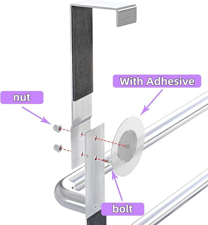 Over The Door Towel Rack, 304 Stainless Steel Towel Rack, 3 Tier Towel Bar for Hanging Towels, 16 Inch Over Door Towel Storage Holder for Bathroom, Brushed Silver