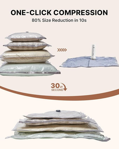 Vacuum Seal Bags for Clothing Travel, VINTAR 12 Pack Vacuum Storage Bags with Rechargeable Wireless Pump, Space Saver Bags(3 Jumbo+3 Large+3 Medium+3 Small) for Travel Luggage, Suitcase Storage