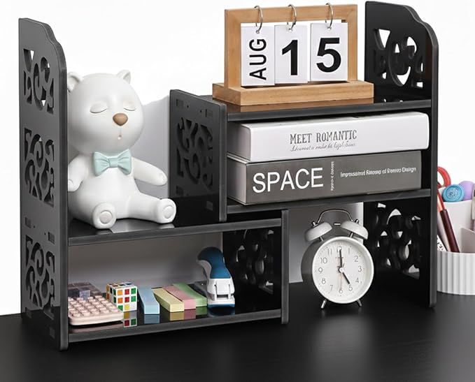 YGYQZ Desk Shelves Desktop Orgnizer Shelf-Black Office Organization for Top of Adjustable Desk Organizers and Corner Bookshelf Table Top Shelving Small Hutch Decorations for Women Office