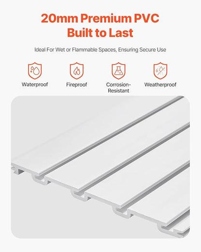 VEVOR Slat Wall Paneling, 2 x 4 ft, PVC Garage Slatwall with Modular Design, White Slat Wall Easy-to-Install Adjustable Slatwall Panel with Coupling Structure & DIY Cutting, Fits for Storage & Display