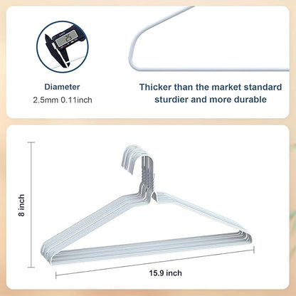 SPECILITE Wire Metal Clothes Hangers Bulk 100 Pack for Standard Size Suits, Coats, Shirts, Pants, Skirts, Space Saving, Non Slip,16 Inch 12 Gauge Ultra Thin, White