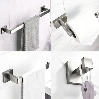 10 Pieces Bathroom Accessories Towel Bar SUS304 Stainless Steel Brushed Nickel Towel Holder Wall Mounted Heavy Duty Towel Rack Bathroom Towel Rod Modern Square Base Design(10, Brushed Nickel, 16 Inch)