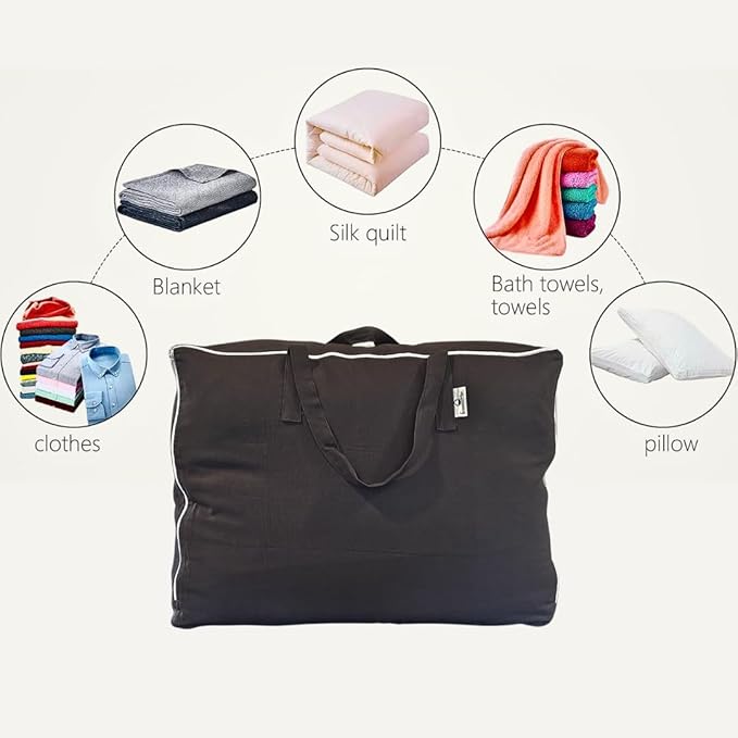 Forever Cotton Blanket and Comforter Storage Bag with Handles for Comforters, Blankets, Linens and Garments | Underbed/Wardrobe Breathable Closet Organizer Bag (X-Large (24"x15"x12"), Black)