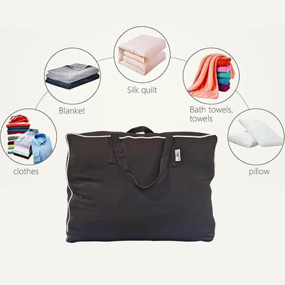 Forever Cotton Blanket and Comforter Storage Bag with Handles for Comforters, Blankets, Linens and Garments | Underbed/Wardrobe Breathable Closet Organizer Bag (X-Large (24"x15"x12"), Black)