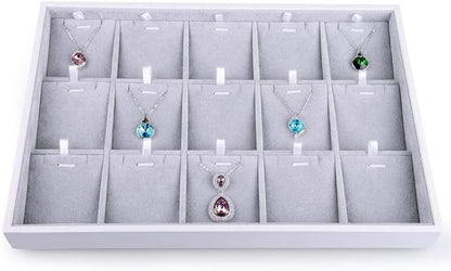 Oirlv Velvet Jewelry Organizer Trays Stackable Showcase Jewelry Display Storage Tray (15 Grids Insert)