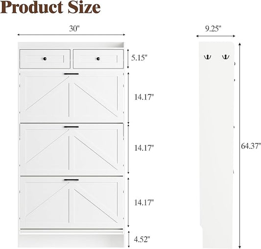 Shoe Cabinet with 3 Flip Drawers & 2 Storage Drawers, Rustic Farmhouse Narrow Shoe Organizer Cabinet, Slim Shoe Rack Cabinet, Shoe Storage Cabinet for Entryway, Hallway, Front Door