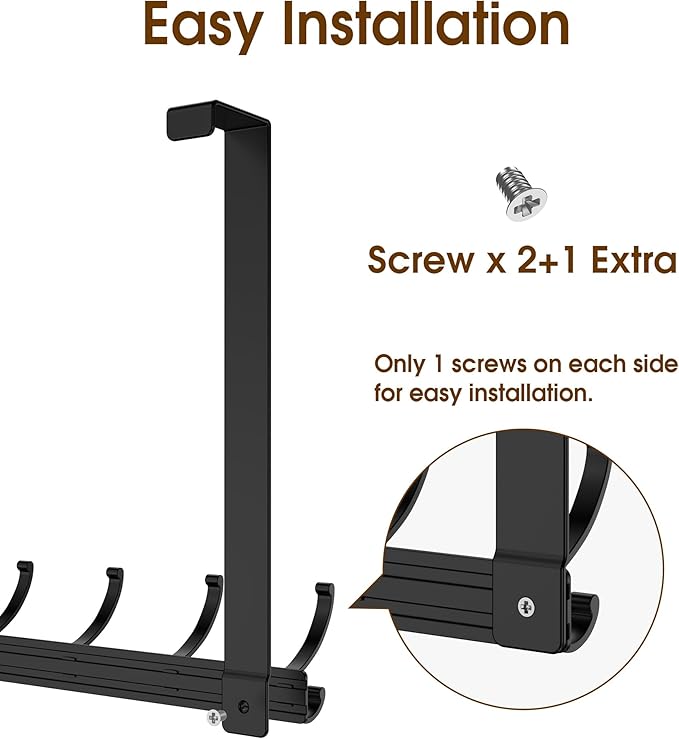 CHAUNCEY HOME Long Over The Door Hooks Hanger with 15.75" Arms for Easier Access by Shorter, Heavy Duty Door Hanger for Coat, F16U, Fits Standard 1 3/8'' Doors, Towel Racks for Bathroom, Black