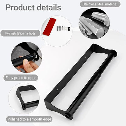 Black Paper Towel Holder Under Cabinet,Wall Mount Self Adhesive Paper Towel Rack for Kitchen,Stainless Steel hanging Paper Towel Rolls Holder,No more worrying about the paper roll falling off