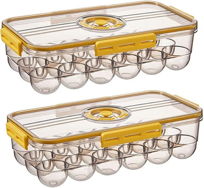 CottonColors Egg Holder for Fridge 18 Container for Refrigerator Plastic Organizer for Refrigerator Stackable Storage With Lids for Timer(2 pack)