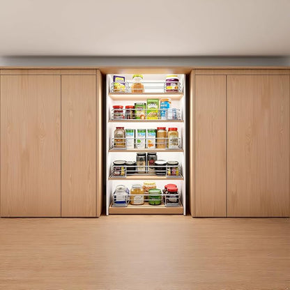 Cabinet Pull Out Shelves (14" W x 21" D), Heavy-Duty Pull Out Shelves for Kitchen Cabinets, Chrome-Plated Steel Slide Out Shelf