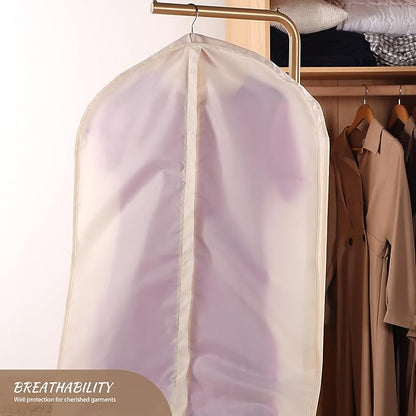 Univivi Premium Breathable Oxford Dress Cover Garment Bag, 43 inch Garment Bag for Hanging Clothes, Garment Covers for Closet Clothes Storage, Dress Bag for Dress, Jacket,Suits, Coats - Beige,2 Pack