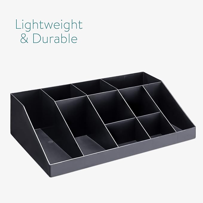 Navaris Coffee Station Organiser - 10 Compartment Coffee Bar Organiser for Office & Kitchen - Black