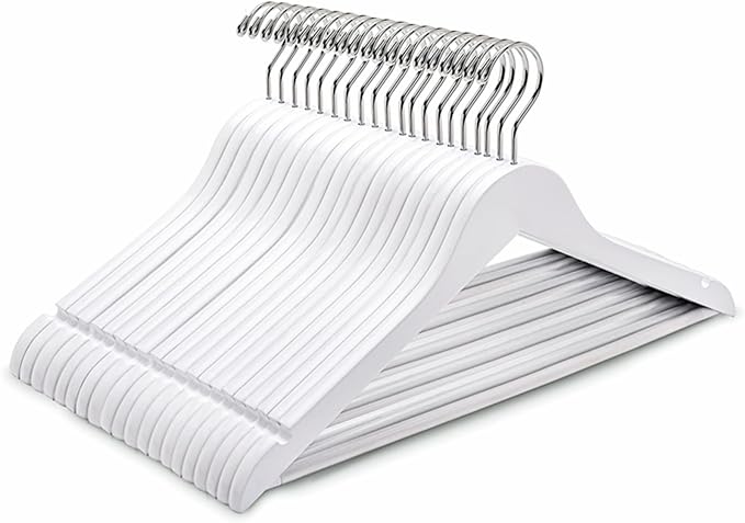Amber Home White Wooden Hangers - 10 Pack, Non Slip Pant Bar Coat Hangers for Shirts, Jackets, Dresses