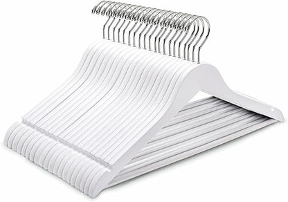 Amber Home White Wooden Hangers - 10 Pack, Non Slip Pant Bar Coat Hangers for Shirts, Jackets, Dresses