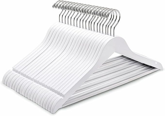 Amber Home White Wooden Hangers - 10 Pack, Non Slip Pant Bar Coat Hangers for Shirts, Jackets, Dresses