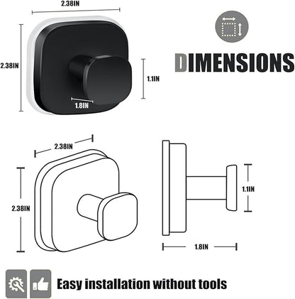 IGDALAR Suction Cup Hooks 4 Pack - Heavy Duty Vacuum Towel Hooks (Max Load 15 lbs) for Shower, Removable Waterproof Wall Hangers for Bathroom Glass, Window & Kitchen (Black)