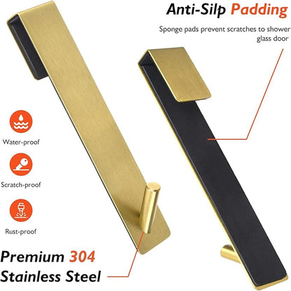 Kontoyo Shower Door Hooks(10 Inch),Extended Over Door Hooks for Bathroom Frameless Glass Shower Door,Stainless Steel Towel Hooks,Heavy Duty Rack Hooks for Robe,Towel-3 Pack-Gold
