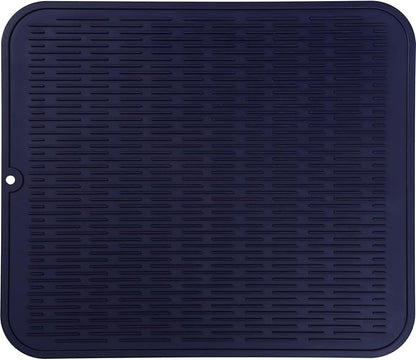 Silicone Dish Drying Mat for Multiple Usage,Easy clean,Eco-friendly,Heat-resistant Silicone Mat for Kitchen Counter or Sink,Refrigerator or Drawer Liner Navy Blue 2XL 24 inches x 18 inches