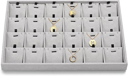 24 Grids Necklace Tray Jewelry Display Tray Necklace Holder Organizer for Drawers With Removable Jewelery Cards Pendant Bracelet Storage Holder (Grey