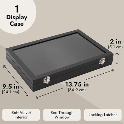 Juvale Black Velvet Jewelry Display Case Tray - 13.75 x 9.5 x 2 In - Glass Top Jewelry Box & Organizer