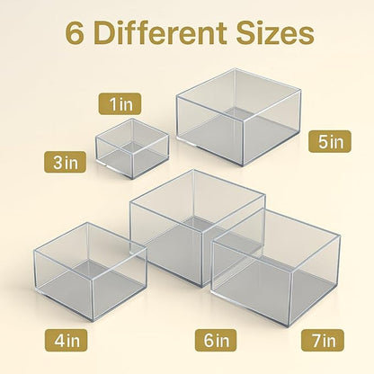 Acrylic Nesting Risers Display Stands Cube Boxes with Hollow Bottoms 6Pcs Clear Acrylic Boxes for Display (Clear)