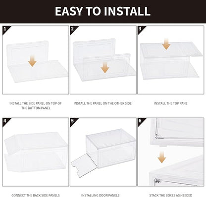 Shoe Boxes Shoe Storage Boxes Display Boxes with Magnetic Doors and Stackable Design, Ideal for Hallways, Under Beds, Wardrobes, and Living Rooms (Magnetic Door-Clear, 6 Pack)