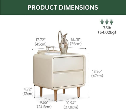 Vadisun White Solid Wood Night Stand Set of 2, Mid Century Modern Nightstand with 2 Drawers, Small Nightstand, Wooden Nightstands, Small Bedside Table for Bedroom(17.72" W x 13.78" D x 18.50" H)