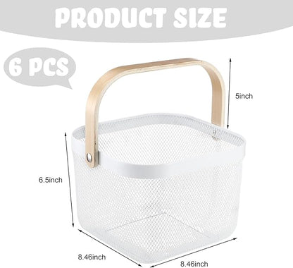 Roshtia 6 Pcs Metal Mesh Steel Basket with Handle, Rustic Square Wire Harvest, Shopping Baskets for Retail Store Garden Bathroom Kitchen(8.46 x 8.46 x 6.5 Inch,White)