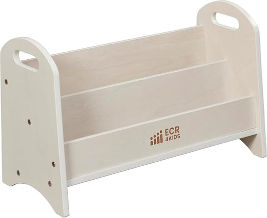 ECR4Kids 2-Shelf Tabletop Book Display with Handles, Beginner Bookshelf, White Wash