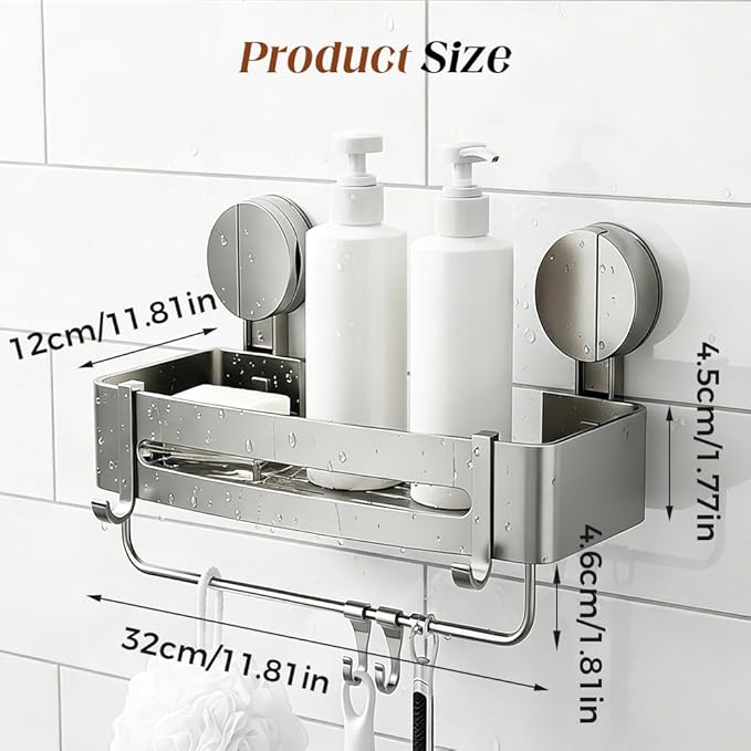 XieJY Bathroom Triangle Shelf, 2026 Upgraded Bathroom Storage Rack Corner Shower Shelves No Drilling Suction Cup Shower Organizer with Towel Bar and Hooks Removable (2, Triangular)