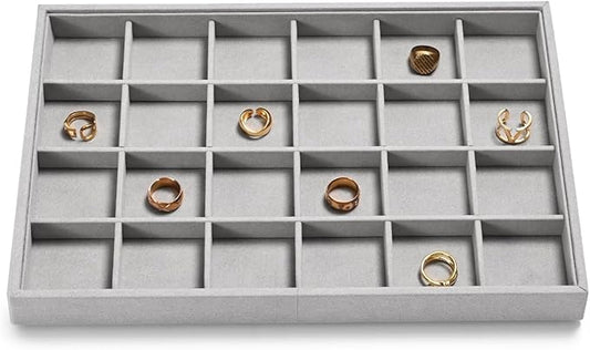 24 Grids Jewelry Tray Earring Organizer Tray Ring Earrings Holder Jewelry Drawer Organizer Storage Display Holder (Grey)