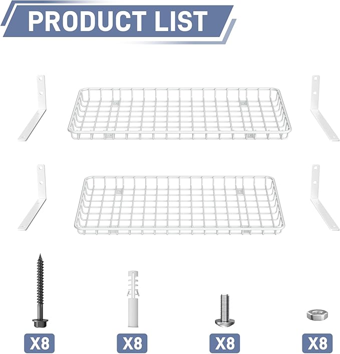 WALMANN 12x24 inch Wall Shelf, Wall-Mounted Storage Shelf for Garage, Closet, Laundry Room, Heavy Duty Floating Shelf, Holds Up to 60 lbs(Pack of 2, White)