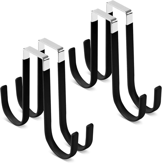 Manesi Over The Door Hooks, Soft Rubber Prevent Scratches Door Hangers Hooks for Bathroom, Living Room, Bedroom, and Kitchen Hanging Clothes, Towels, Shoe Bag, Hats, Coats, Bags, etc. (Black, 4 Pack)