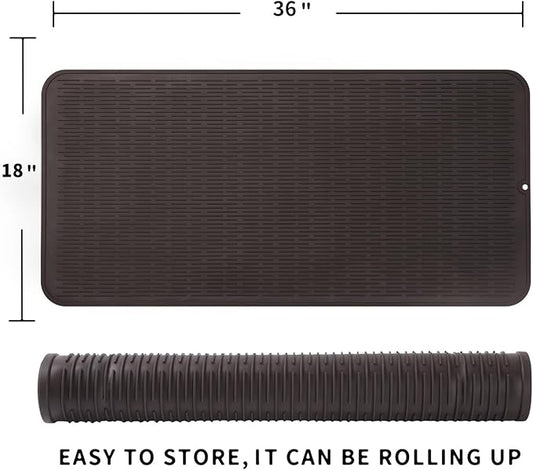 Silicone Dish Drying Mat for Multiple Usage,Easy clean,Eco-friendly,Heat-resistant Silicone Mat for Kitchen Counter or Sink,Refrigerator or Drawer Liner Coffee 5XL 36inches x 18inches