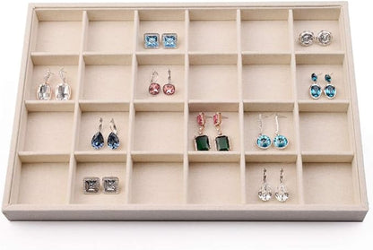 Oirlv Stackable Linen Jewelry Tray Adjustable 24 Grid Jewelry Storage Case for Drawer or Showcase